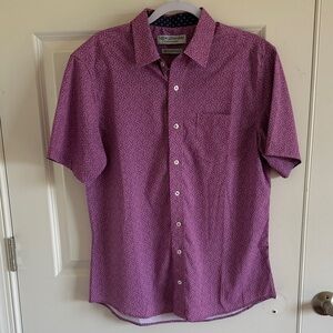 Nick Graham Stretch Modern Fit Short-Sleeve Blue Button-Up Shirt Size Medium